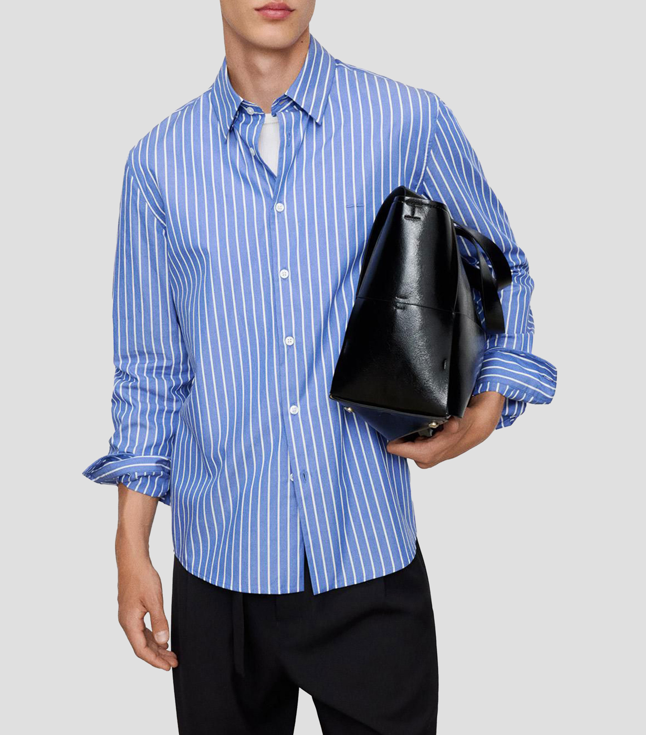 Camisa a rayas manga larga Hombre
